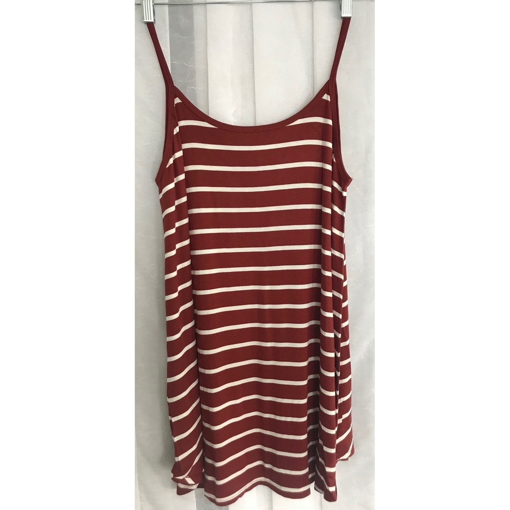 Zenana Womens Rust Striped V-Neck Spaghetti Strap Cami Tank Top XL - Picture 2 of 3